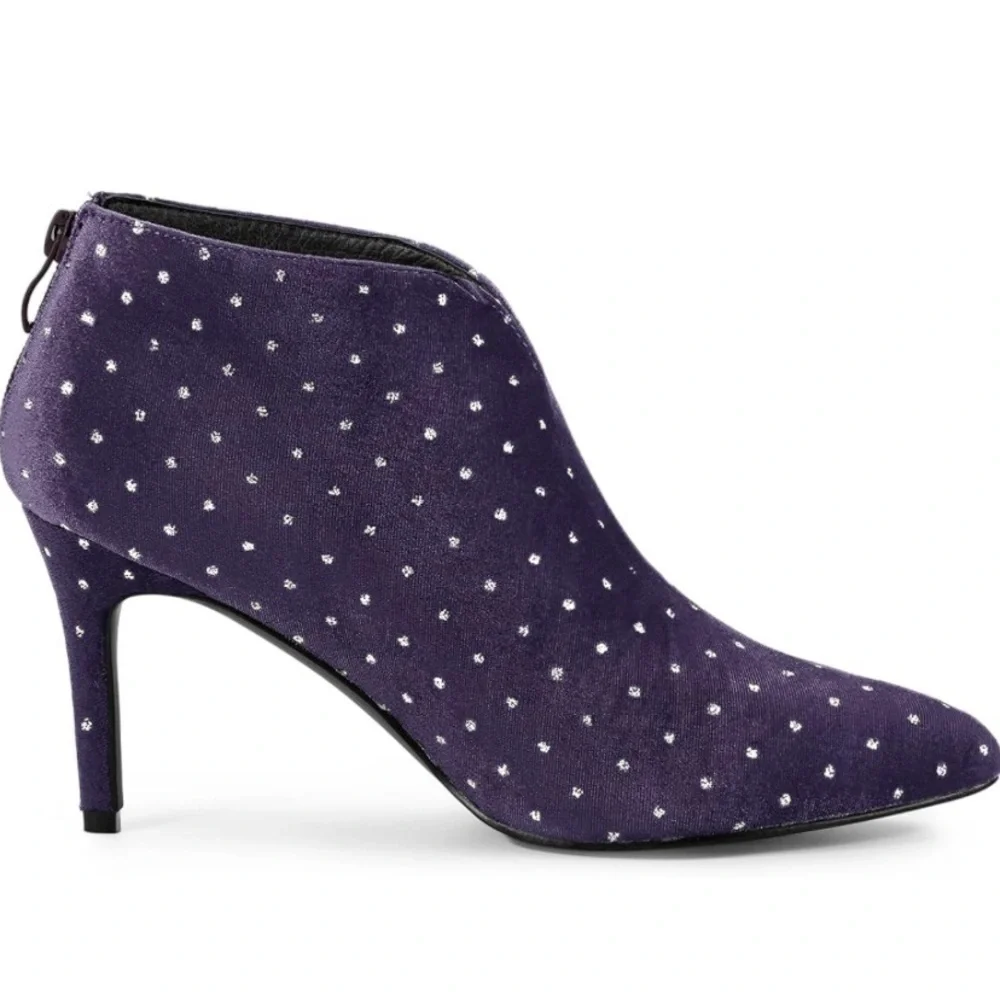 Elegant Purple Velvet Ankle Boots with silver sequin- size 8 - Picture 2 of 9